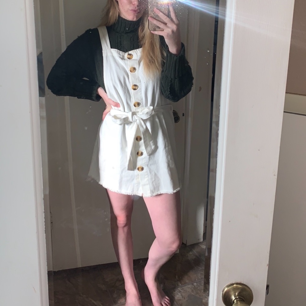 White Denim Material Button Dress